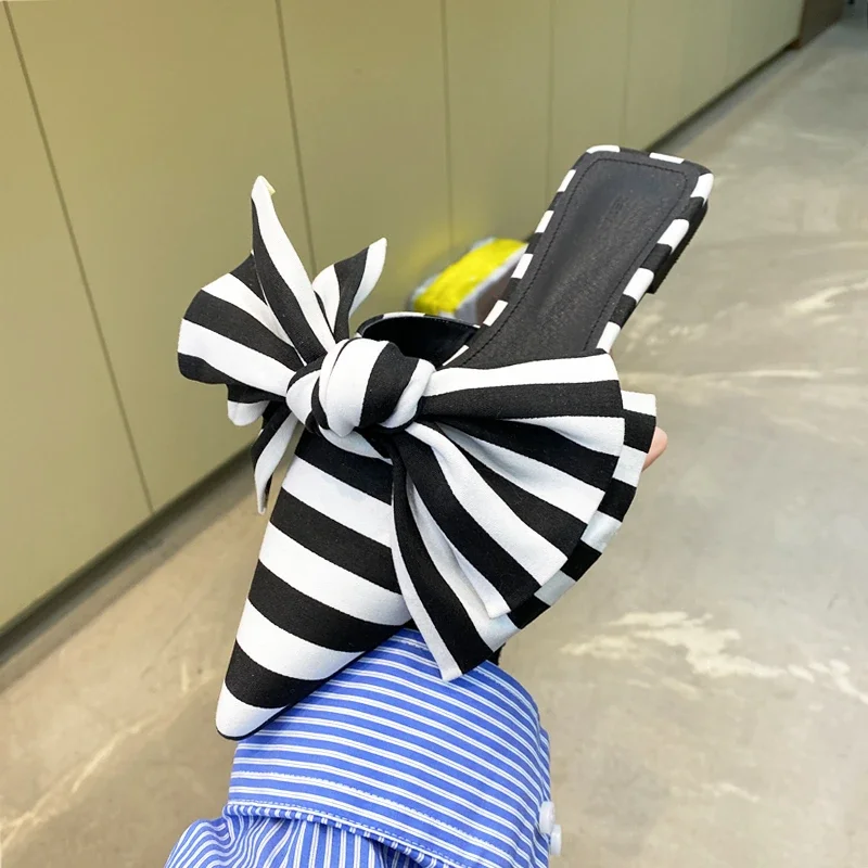 Satin Bow Tie - Sandales mules pour femmes à nœud