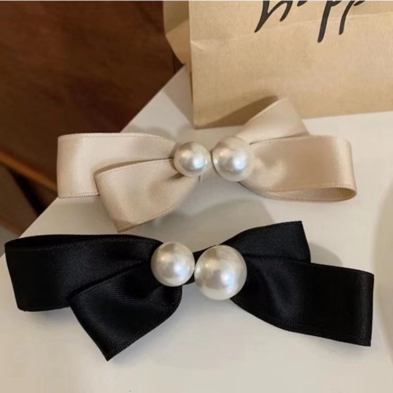 Satin Bow Tie - Épingle à cheveux épaisse avec décoration