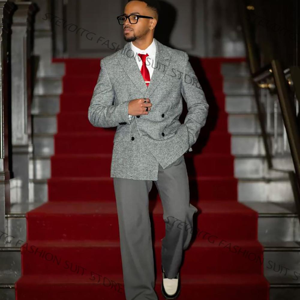 Men Formal Wear Jacket - Costume décontracté texturé gris pour homme,