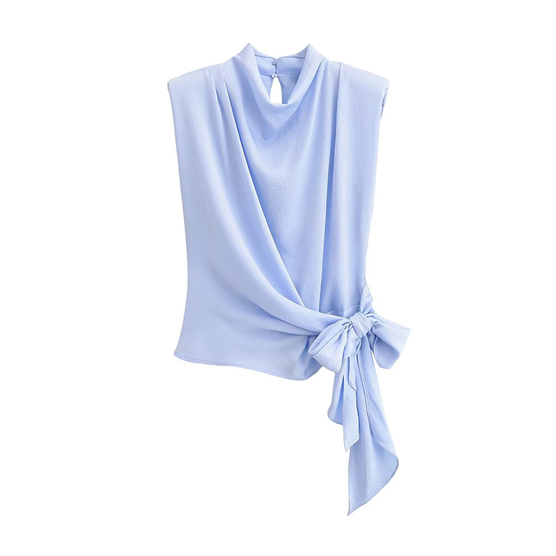 Satin Bow Tie - YENKYE Nouvelle Blouse Femme Tendance Bleu