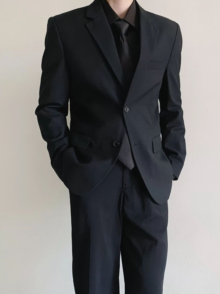 Korean Men Formal Wear - Ensemble de costume noir pour homme,