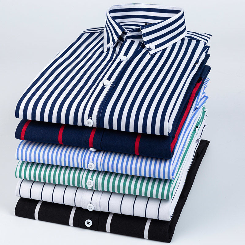 Korean Men Formal Wear - Chemise rayée à carreaux à manches