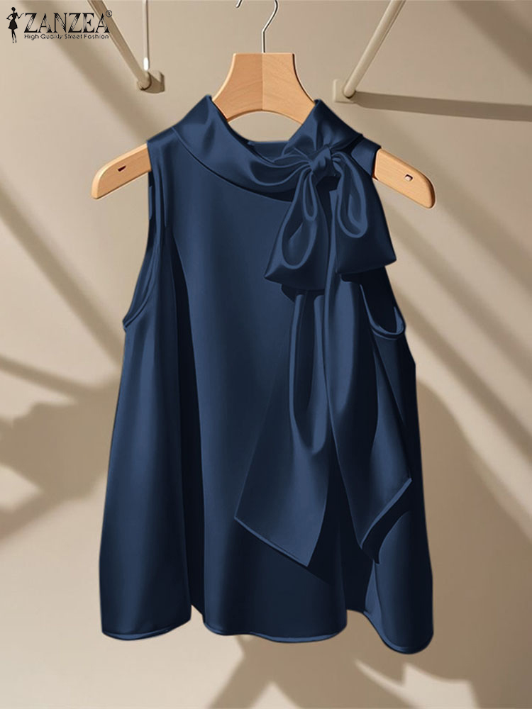 Satin Bow Tie - ZANZEA Blouses élégantes noeud papillon hauts