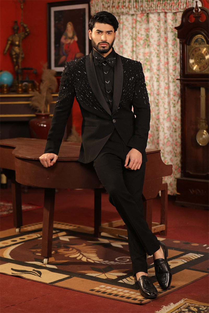 Formal Wear For Men Black Suit - Cristaux noir hommes costume ensemble 2