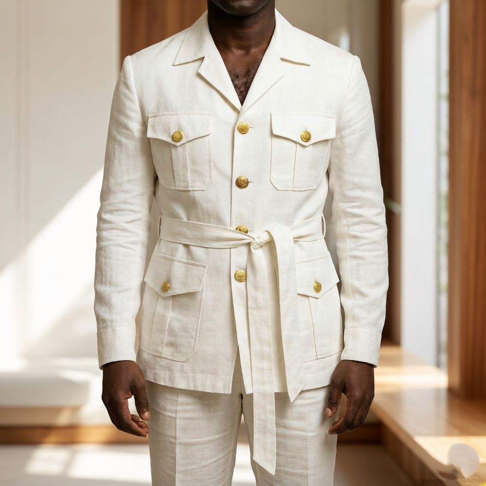 Men'S Formal Wear Belt - Costume de safari en lin blanc
