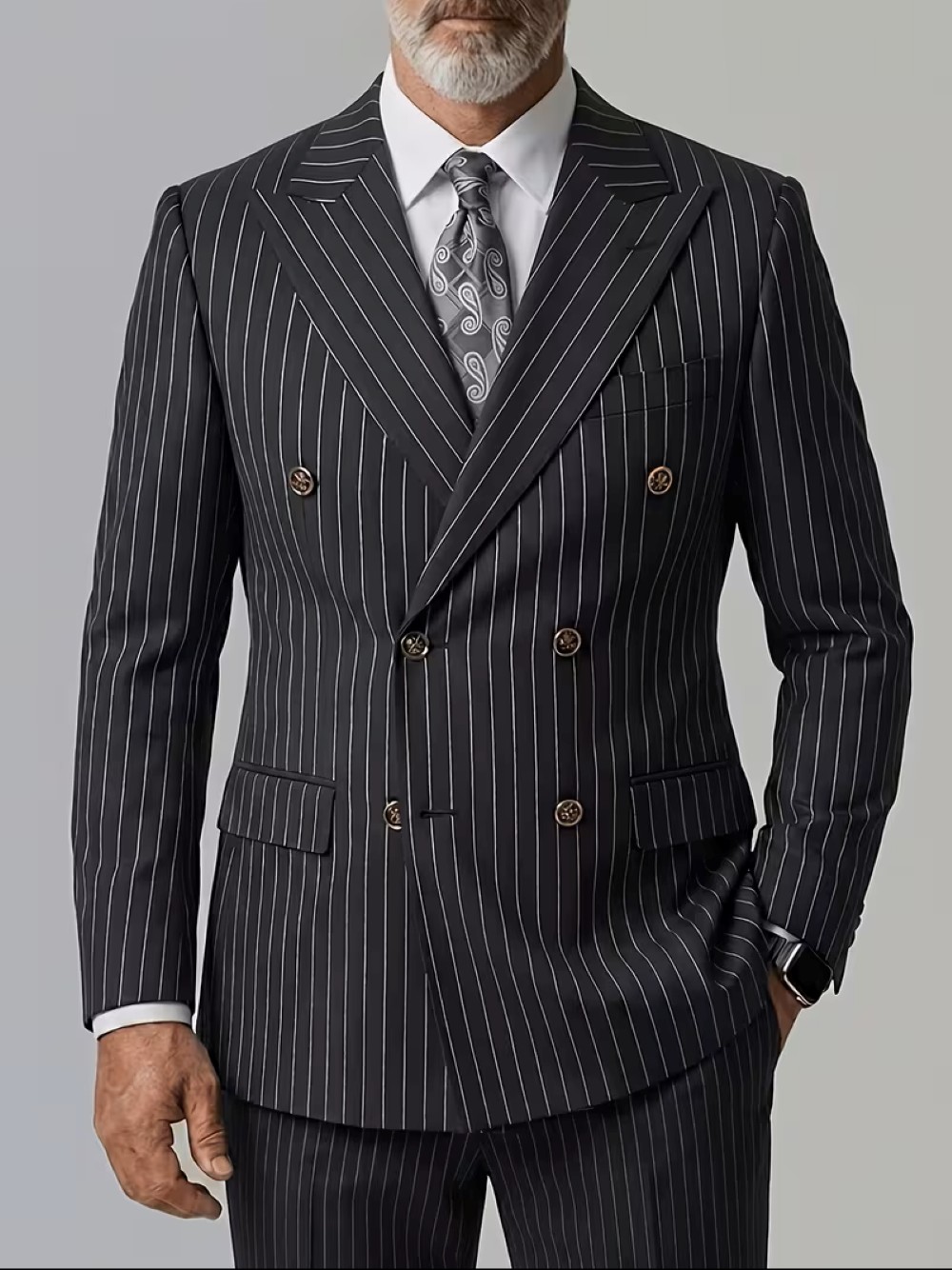 Formal Wear For Men Black Suit - Blazer noir à rayures fines croisé