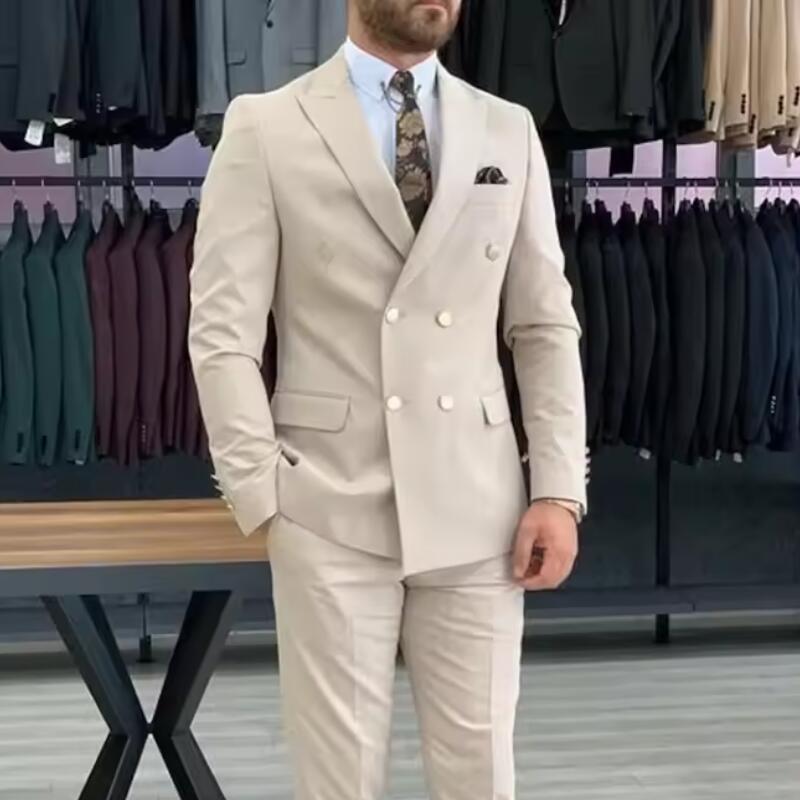 Men Formal Wear Wedding - Nouveau Costume Homme Beige Croisé à