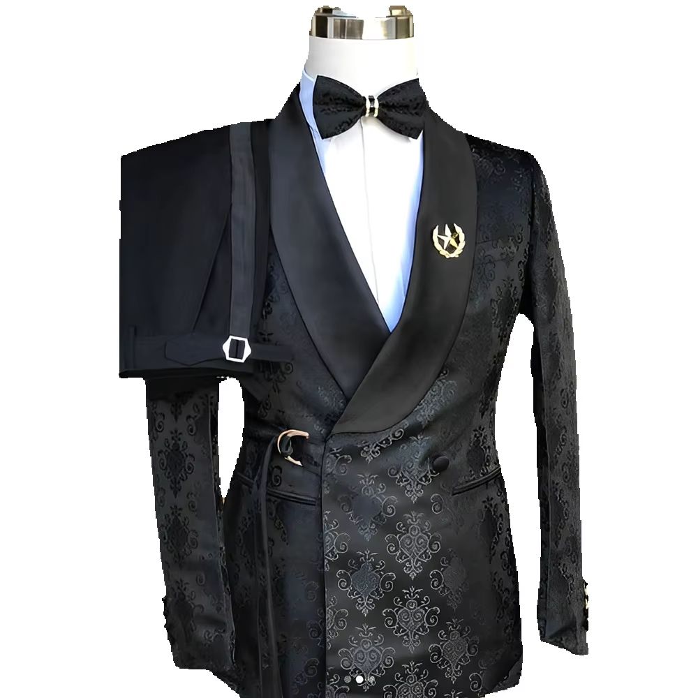 Costume 2 pièces à motif noir  - Men Formal Wear Wedding avis et prix
