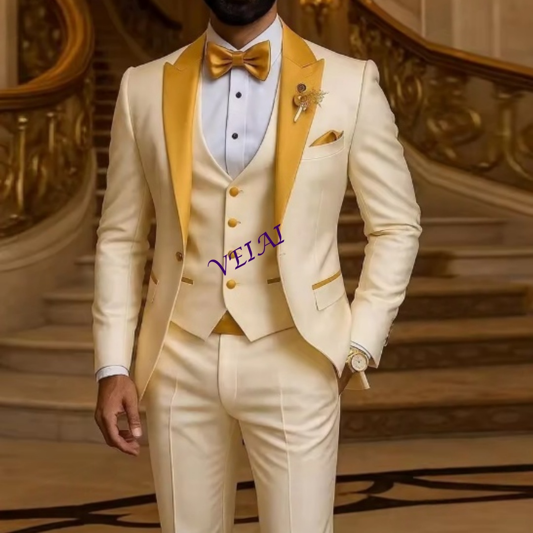 Costume pour hommes, col doré, - Men Formal Wear Wedding avis et prix