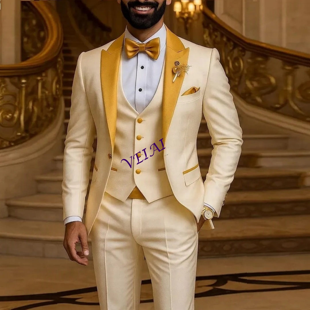 Costume pour hommes, col doré, - Men Formal Wear Wedding avis et prix