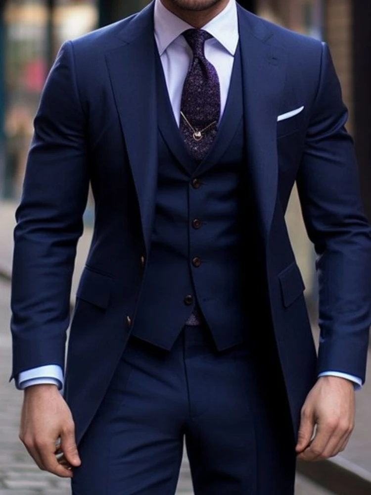 Bleu marine 3 pièces décontrac - Men Formal Wear Wedding avis et prix