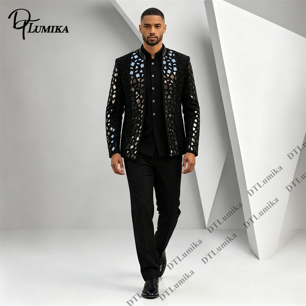 Costume pour homme noir à col  - Formal Wear For Men Black Suit avis et prix