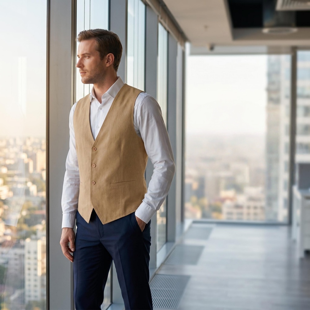 Gilet en lin pour homme à col  - Formal Vest Waistcoat avis et prix