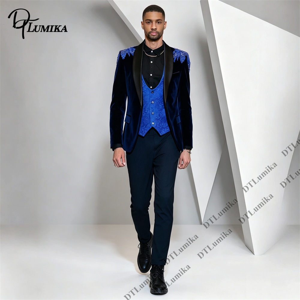 Costume 3 pièces en velours po - Formal Wear For Men Black Suit avis et prix
