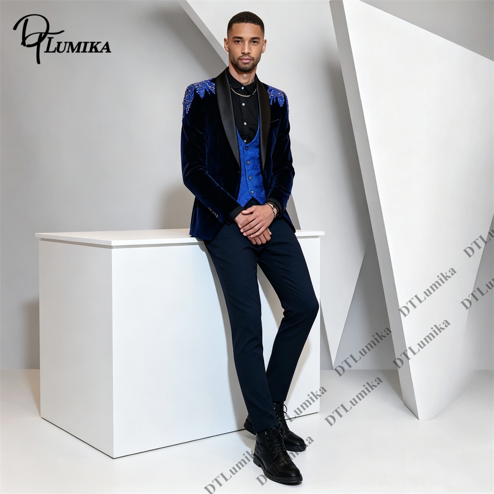 Costume 3 pièces en velours po - Formal Wear For Men Black Suit avis et prix