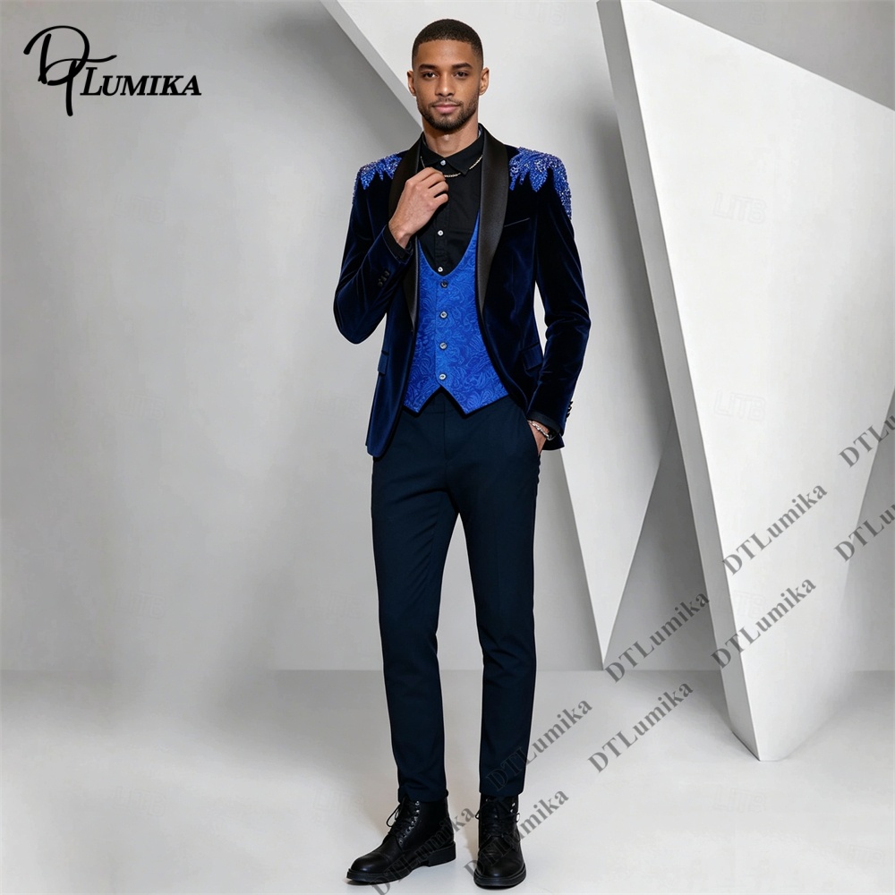 Costume 3 pièces en velours po - Formal Wear For Men Black Suit avis et prix