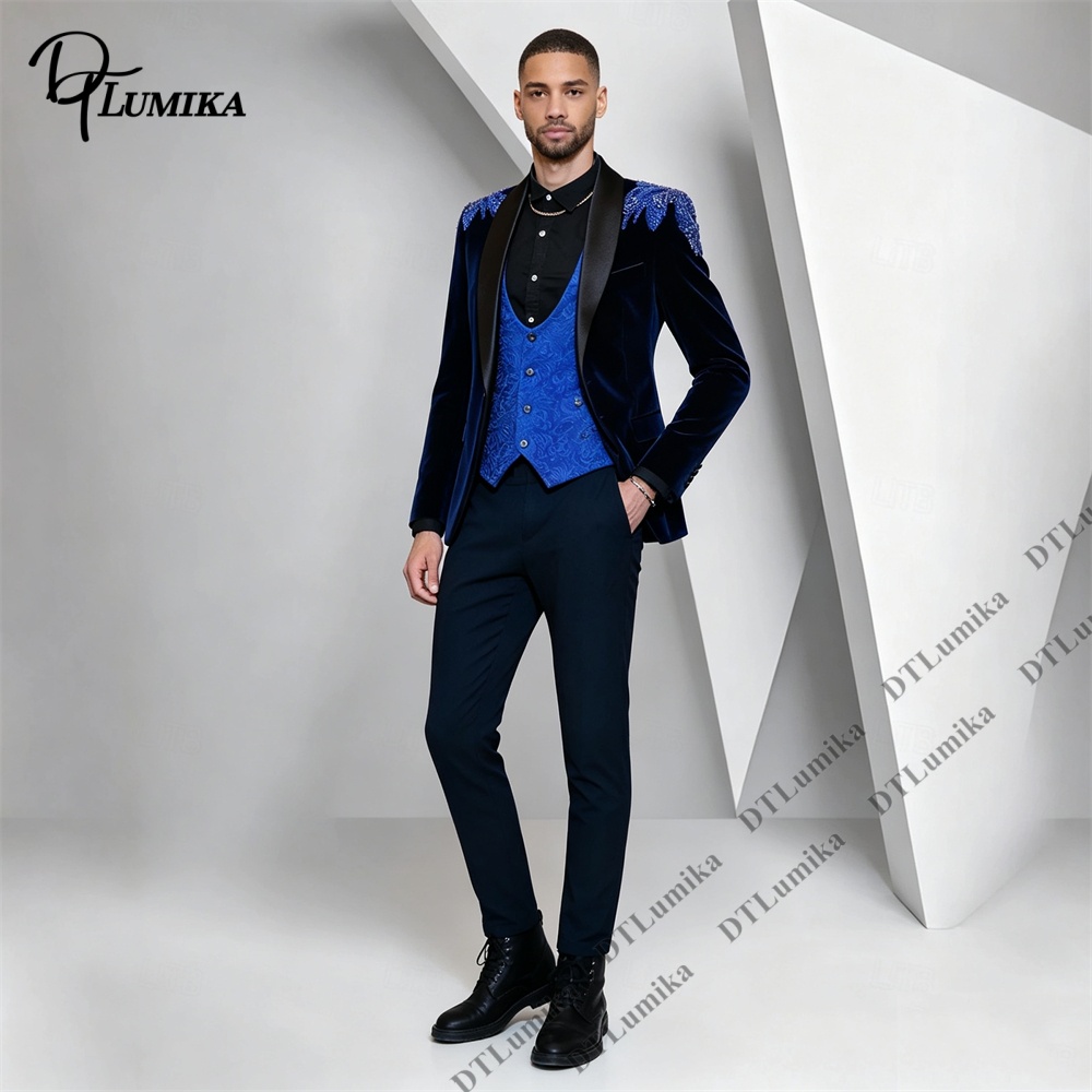 Costume 3 pièces en velours po - Formal Wear For Men Black Suit avis et prix